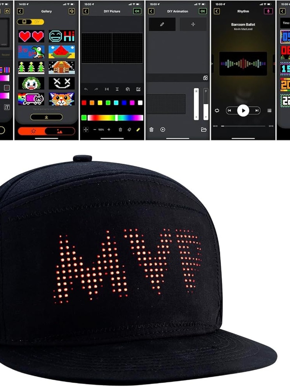 Programmable LED Black Snapback Hat